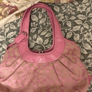 Coach Pink and Beige Signature Shoulder Bag